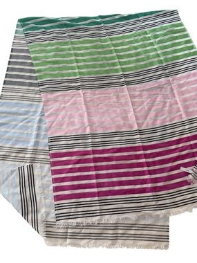 Talbots Silk Wool Blend Rectangle Scarf, Pastel Stripes with Fringe Transitional